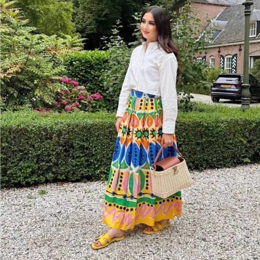 Zara Multicolor Abstract Print Mod Maximalist Boho Maxi Festival Skirt NWOT